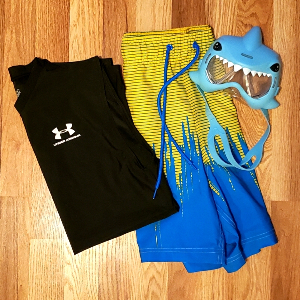 Shark Swim Googles Swim Trunks Under Armour Kids Swim Set - Boys Small